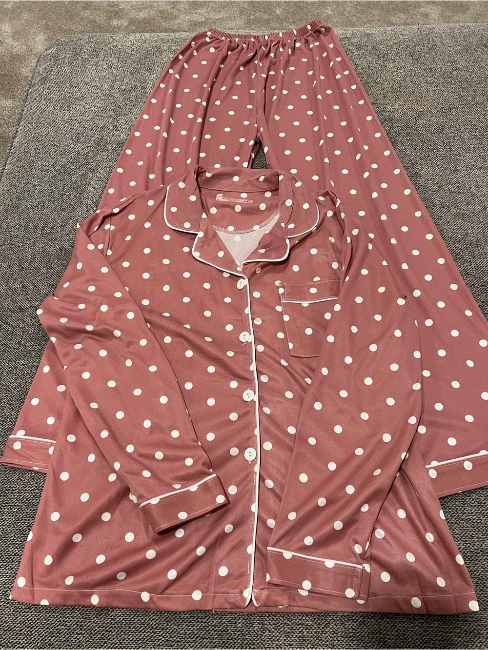 Women’s Polka Dot Long Sleeve Pajama Set - Dusty Rose